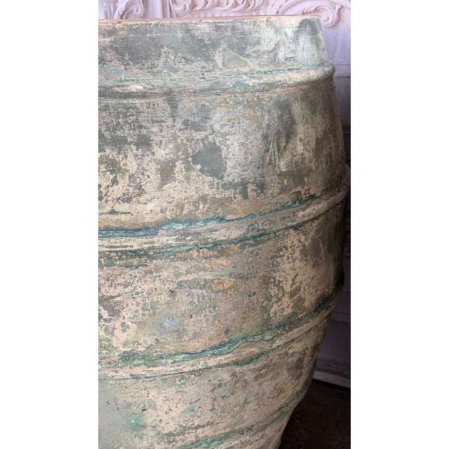 Olive Mediterranean Barreal Jars - Verdigris Patinated Terracotta Olive Vassels For Sale - Image 8 of 17