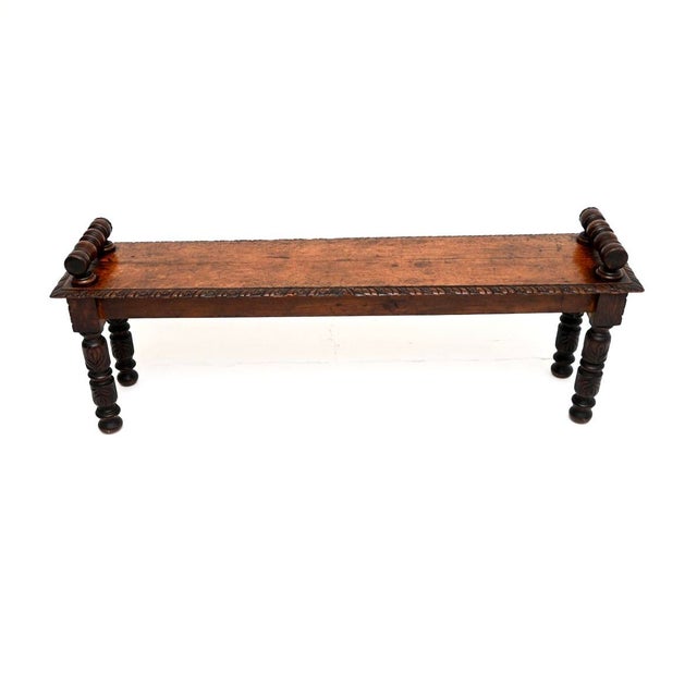 Antique Victorian Carved Oak Bench, 1870s For Sale - Image 3 of 12