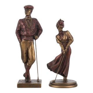Vintage 1989 Austin Productions Gentleman & Lady Golfers – Pair of Sculptures For Sale