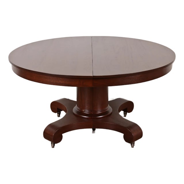 Late 19th Century R. J. Horner Style Antique American Empire Monumental Carved Mahogany Pedestal Extension Dining Table, Newly Refinished For Sale