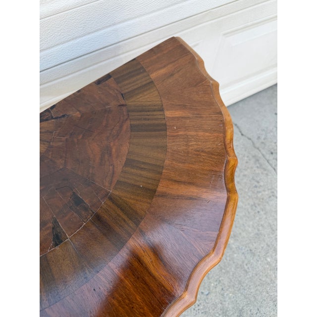 Vintage French Louis XV Style Demilune Console Table With Inlaid Fan Top & Carved Cabriole Legs For Sale - Image 10 of 12