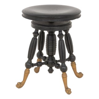 Victorian Ebonized Circular Piano Stool, Ca. 1900 For Sale