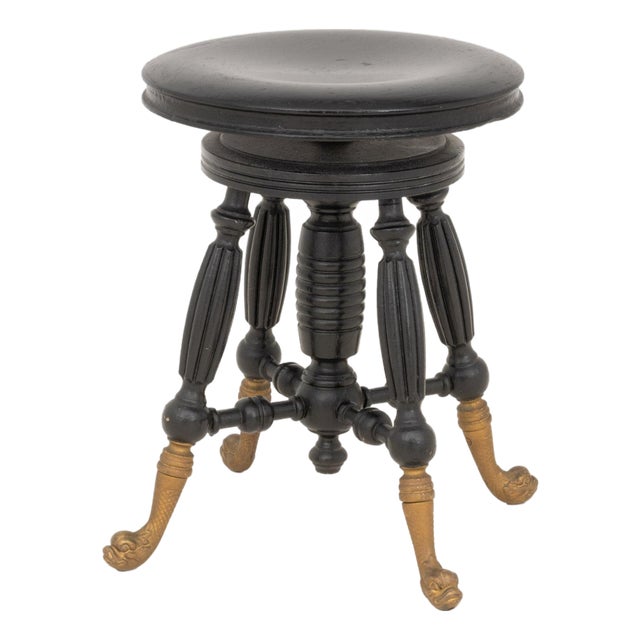 Victorian Ebonized Circular Piano Stool, Ca. 1900 For Sale