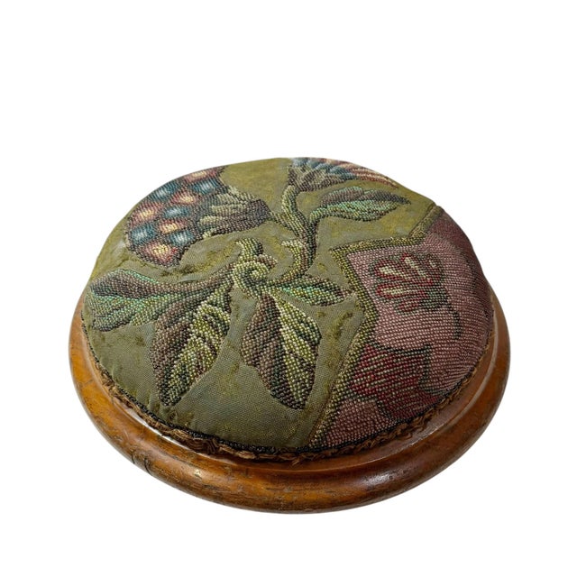 Mid 19th Century English Beaded on Velvet Round Footstools - A Pair For Sale - Image 4 of 8