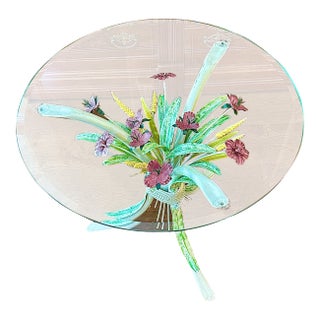 Italian Tole Side Table With Clear Glass Top For Sale