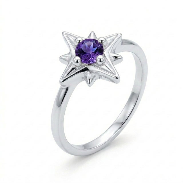 Not Yet Made - Made To Order Amethyst North Star Ring, Star-Bust Celestial Ring Us 7 For Sale - Image 5 of 5