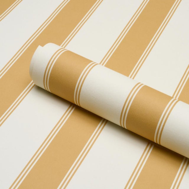 Schumacher Schumacher Rafe Stripe Wallcovering In Marigold For Sale - Image 4 of 6