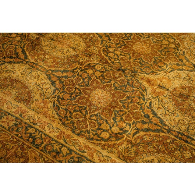 Textile 1840s Royal Blue Painterly Floral Motifs Antique Knotted Persian Silk Kirman Rug For Sale - Image 7 of 9