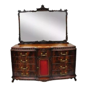 Vintage Detroit Furn Chinese Chippendale Mahogany Triple Dresser & Pagoda Mirror