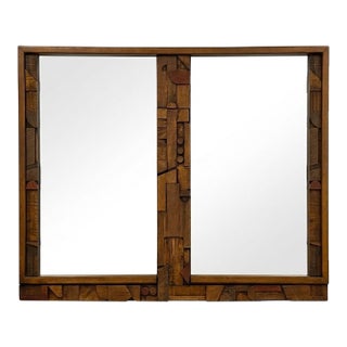 Brutalist MCM Lane Pueblo Walnut Mirror For Sale