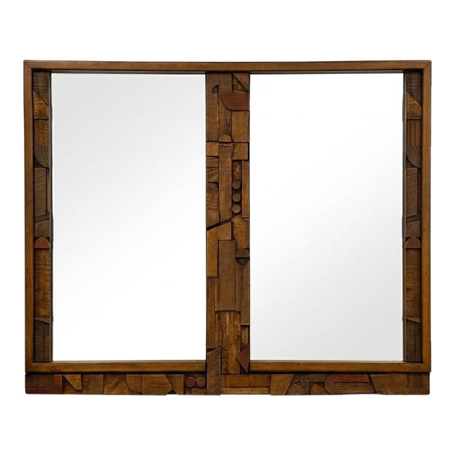 Brutalist MCM Lane Pueblo Walnut Mirror For Sale