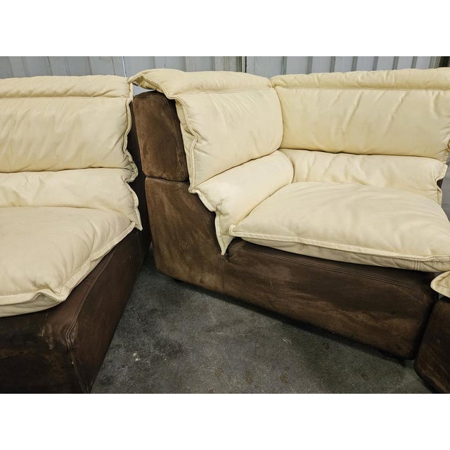 Italian Modular Corner Sofa in Leather and Suede, 1970s, Set of 4 For Sale - Image 10 of 18