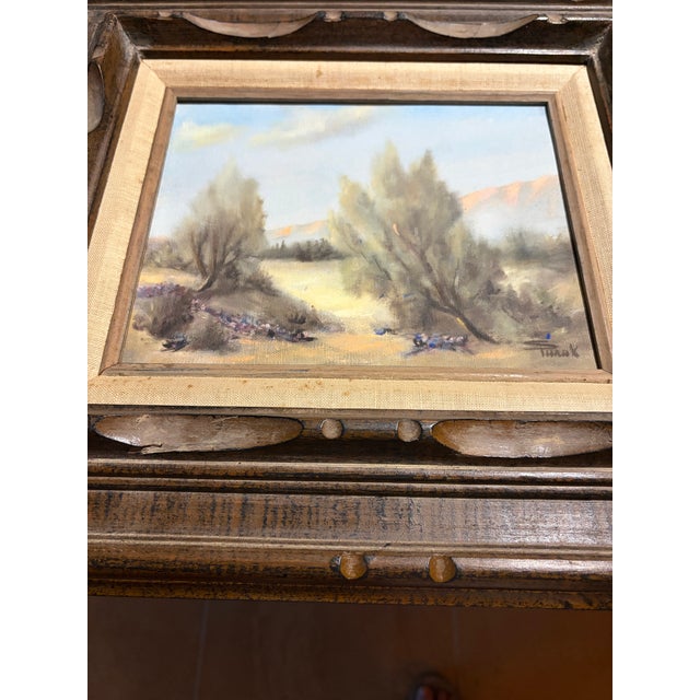 1960s Original Signed Sonia Punak Desert Landscape Acrylic on Canvas in Original Carved Wood Frame – 18” X 16” For Sale In San Diego - Image 6 of 11