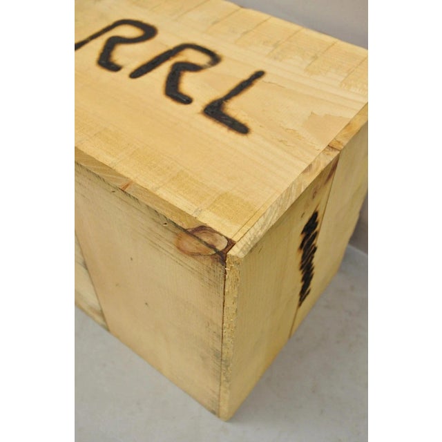 Late 20th Century RRL Wooden Sliding Lid Crate Ralph Lauren? Perishable Burn Mark Storage Box For Sale - Image 11 of 12