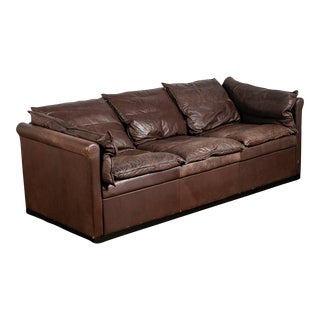 1960s Mid Century Danish Modern Leather Sofa Couch 3 Seater Denmark Chocolate Brown For Sale