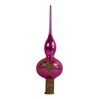 Vintage Pink Glass Christmas Tree Topper, Czechoslovakia, 1970s For Sale
