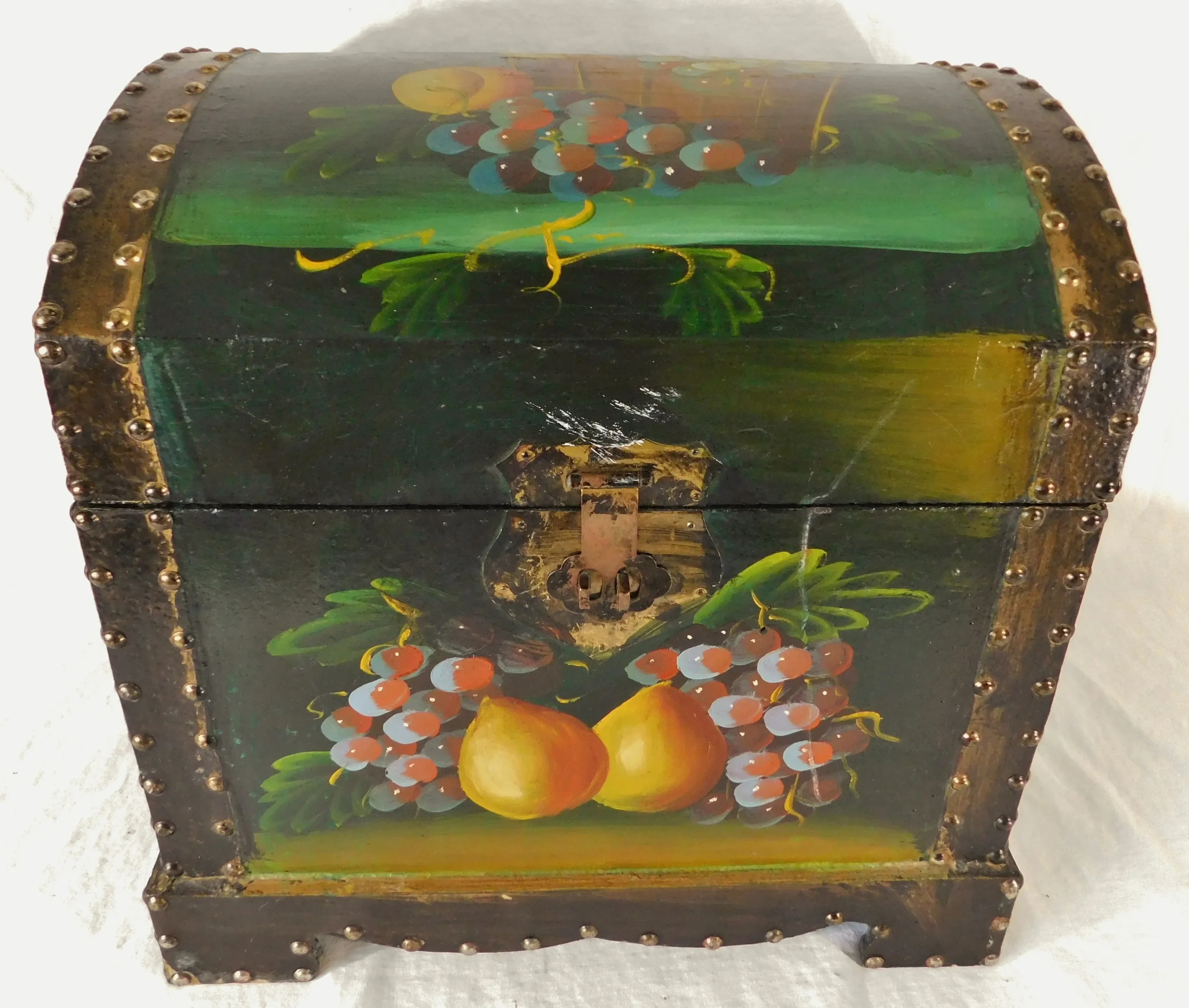 Vintage Hand Painted Wooden Fruits Hope Treasure Chest Trunk