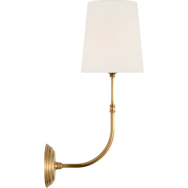 Traditional Suzanne Kasler for Visual Comfort Signature Wyatt 20" Sconce in Hand-Rubbed Antique Brass with Linen Shade For Sale - Image 3 of 7