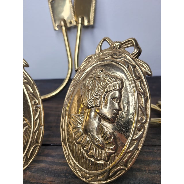 Vintage Nty Solid Brass "Gibson Girl" Portrait Curtain Holdbacks - Set of 4 For Sale In Mobile - Image 6 of 12