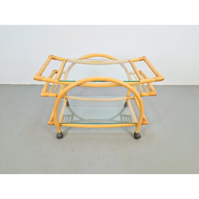 Wood Vintage Trolley in Rattan, Bentwood and Leather, Italy, 1970s For Sale - Image 7 of 14