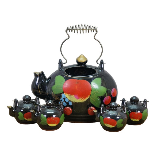 Mid 20th Century Japanese Redware Kitchen Wall Pocket Spice Rack Tea Coffee Shakers Set 8" For Sale