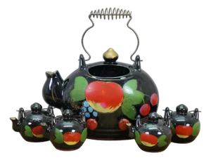 Mid 20th Century Japanese Redware Kitchen Wall Pocket Spice Rack Tea Coffee Shakers Set 8"