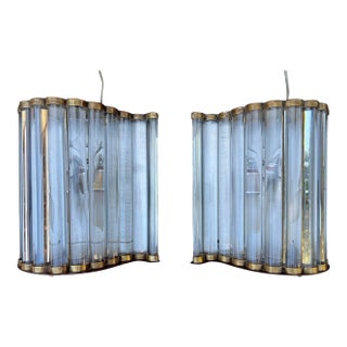 Pair 1940’s Murano Glass and Brass Wall Sconces. For Sale