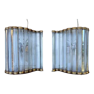 Pair 1940’s Murano Glass and Brass Wall Sconces.
