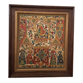 Vintage Hand Painted on Silk Woven with.gold Thread Embroidery For Sale