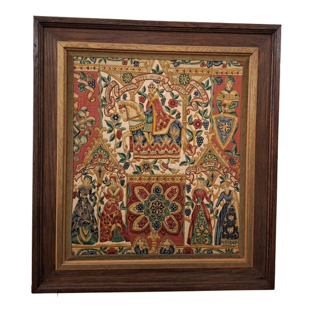 Vintage Hand Painted on Silk Woven with.gold Thread Embroidery For Sale