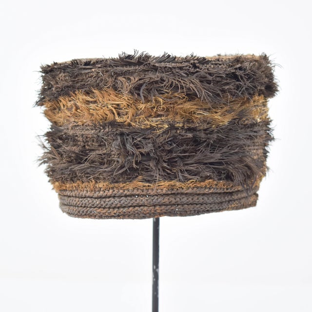African Early 20th Century Bamileke Raffia Hat on Custom Stand Cameroon For Sale - Image 3 of 11