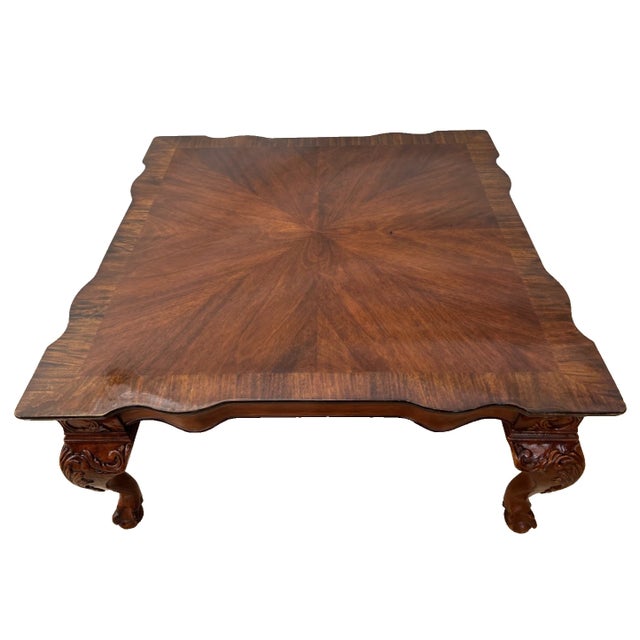 Vintage Cocktail Coffee Table Ball Claw Legs Large Square Shape Chippendale For Sale - Image 4 of 12