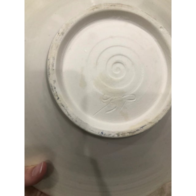 American Vintage Boho Pottery Bowl With Pink Lillies Signed For Sale - Image 3 of 6