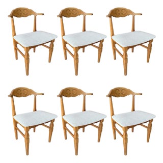 Henning Kjærnulf Carved Oak Dining Chairs, Denmark, 1960s For Sale