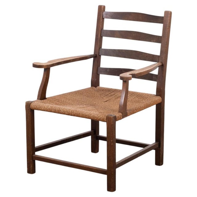 Danish Stained Oak Armchair with Cane and Spindle Back, 1940s For Sale - Image 10 of 10