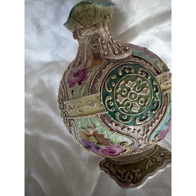 Pink Late 19th C Japanese Double Handles Moriage Porcelain Vase For Sale - Image 8 of 16