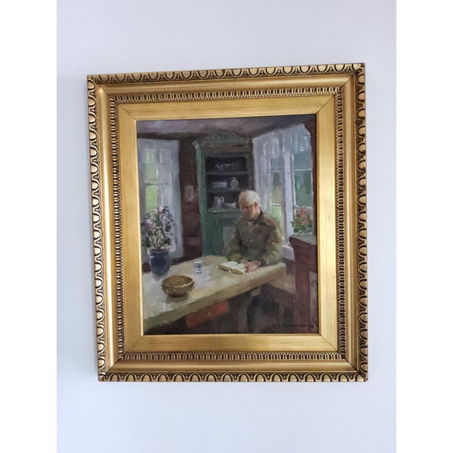 Original Mid Century Norwegian Interior Oil Painting by Karl Vilhelm Anstensen 1978 For Sale - Image 18 of 18