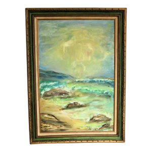 Ext. Lrg Mid-Century Modern Oil on Canvas Seascape Circa 1960's