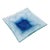 Vintage Square Serving Dish / Bowl in Blue Glass With Abstract Clouded Flower Design For Sale