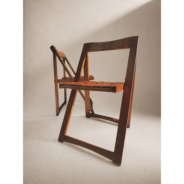 Set of 4 Mid-Century Modern Trieste Walnut-Stained Folding Chairs attributed to Aldo Jacober for Alberto Bazzani, 1960s,...