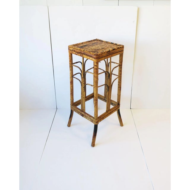 Wood Wicker Bamboo Pedestal Column Stand For Sale - Image 7 of 13