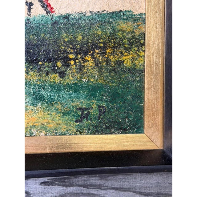 Textile j.p. Signed Rural Landscape Oil Painting on Canvas Vintage Mid-Century Modern 1970s For Sale - Image 7 of 9