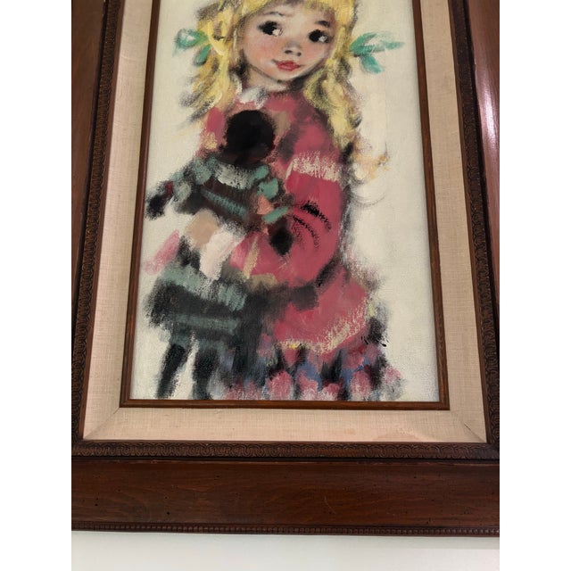 Vintage Koros Original Oil Painting “Portrait of a Child” Big Eye Waif Art, Framed For Sale - Image 4 of 12