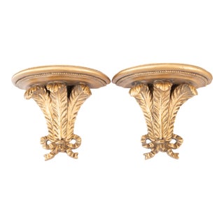 Vintage Italian Gilt Feathers & Bows Wall Brackets - A Pair For Sale