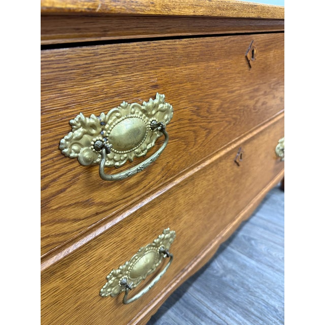Antique Victorian Solid Golden Oak Two Drawer Chest For Sale - Image 9 of 13