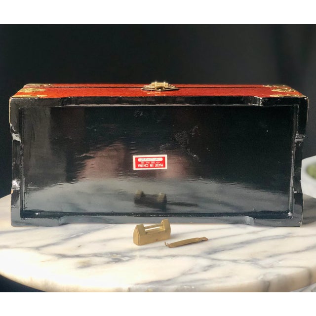 Late 20th Century Asian Herringbone Campaign Keepsake Box, LockAndKey