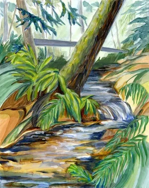 "Tumble Down Creek" Contemporary Pacific Northwest Oil Landscape Painting