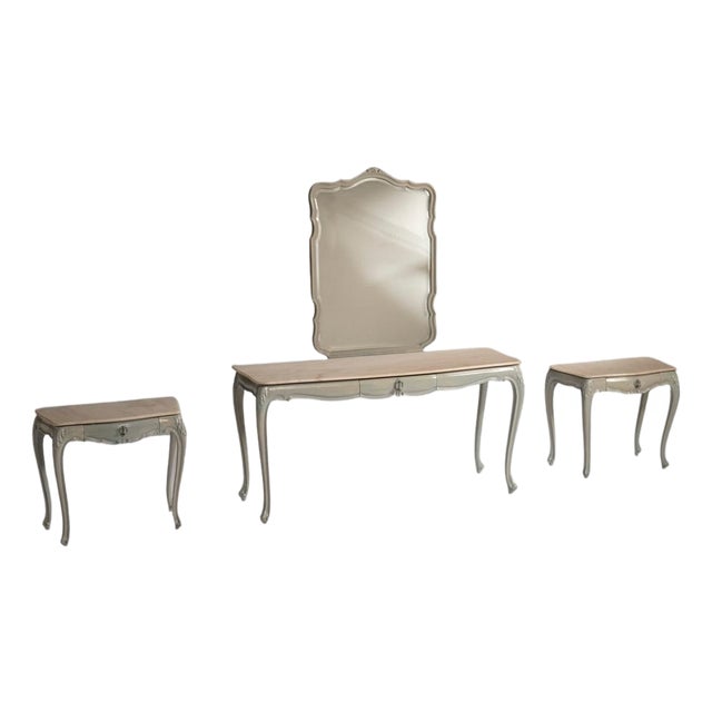 Vintage Dressing Table with Distressed Finish, 1970s, Set of 4 For Sale