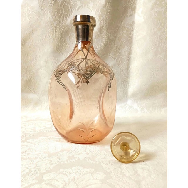 Metal 1930s Hollywood Regency Pink Cambridge Glass Gin Decanter For Sale - Image 7 of 11