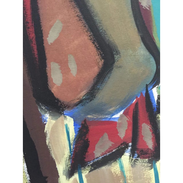 Paper 1950s Modernist Leaning Figurative Nude Gouache Painting For Sale - Image 7 of 9